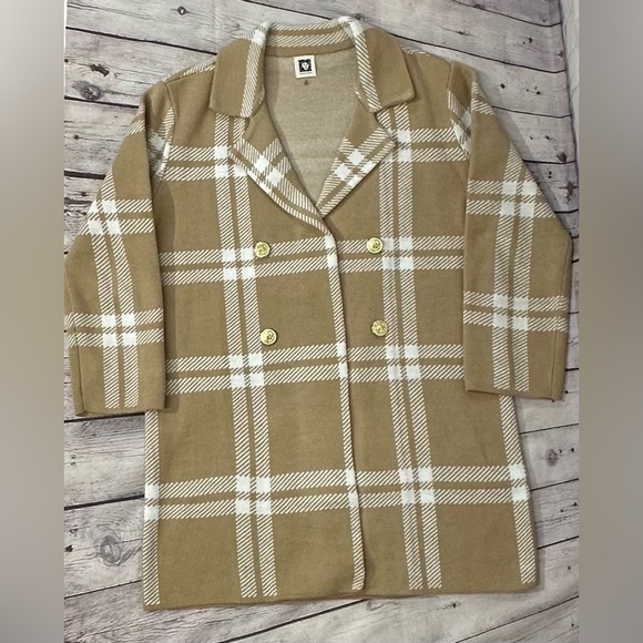 ANNE KLEIN Notched Collar Plaid Sweater Cardigan Size M - Picture 13 of 13